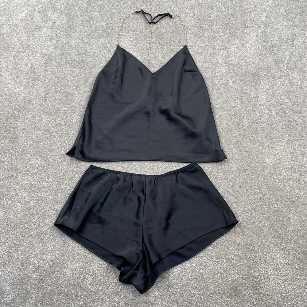 Black Satin Camisole & Shorts Pajama Set